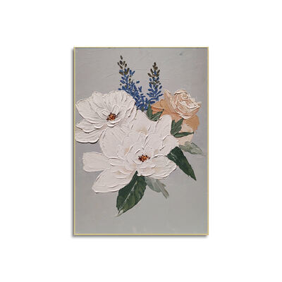 Modern Hand Painted 3D Relief Abstract White Flower Landscape Canvas Oil Painting Customizable Size Wall Art