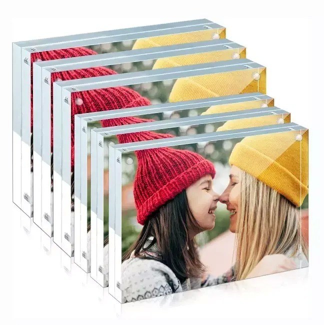 Floating Acrylic Picture Frames See Through Magnetic Block Photo Frame Customized Size